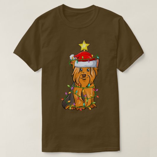 照明クリスマスツリーマッチングヨークシャーテリアクリー Tシャツ (デザイン正面)