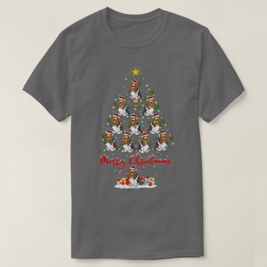 照明クリスマスマッチングサンタバッセットハウンドクリスマ Tシャツ (デザイン正面)