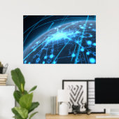 照明付きネットワークと光路を持つ惑星 ポスター (ホームオフィス)