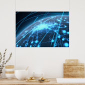 照明付きネットワークと光路を持つ惑星 ポスター (キッチン)