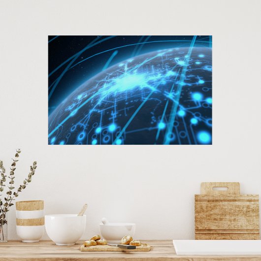 照明付きネットワークと光路を持つ惑星 ポスター (キッチン)