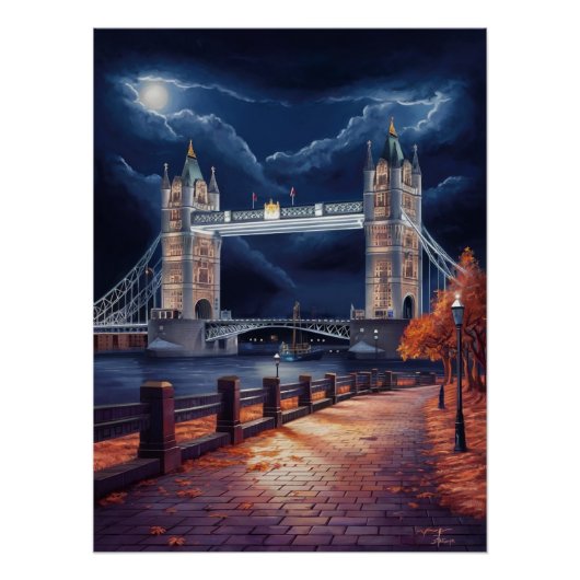 照明付素晴らしきタワーのあるロンドンのナイトシーン ポスター (正面)