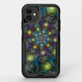 照明抽象芸術光沢のあるティール（緑がかった色）紫色のフラクタルアート オッターボックスコミューターiPhone 11ケース