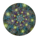 照明抽象芸術光沢のあるティール（緑がかった色）紫色のフラクタルアート カッティングボード (正面)