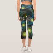 照明抽象芸術光沢のあるティール（緑がかった色）紫色のフラクタルアート カプリレギンス (裏面)