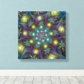 照明抽象芸術光沢のあるティール（緑がかった色）紫色のフラクタルアート キャンバスプリント (インサイチュ (ウッドフロア))