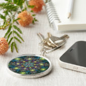 照明抽象芸術光沢のあるティール(緑がかった色)紫色のフラクタルアート キーホルダー (側面)