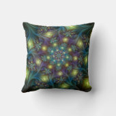 照明抽象芸術光沢のあるティール(緑がかった色)紫色のフラクタルアート クッション (裏面)
