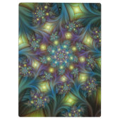 照明抽象芸術光沢のあるティール（緑がかった色）紫色のフラクタルアート クリップボード (裏面)