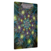 照明抽象芸術光沢のあるティール（緑がかった色）紫色のフラクタルアート クリップボード (右)