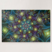 照明抽象芸術光沢のあるティール(緑がかった色)紫色のフラクタルアート ジグソーパズル (横)