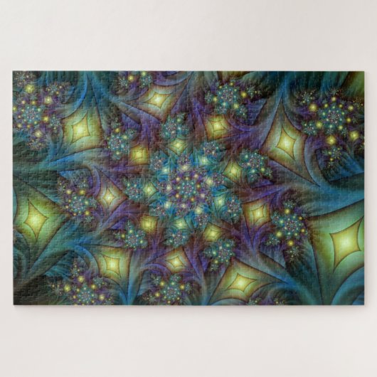 照明抽象芸術光沢のあるティール(緑がかった色)紫色のフラクタルアート ジグソーパズル (横)
