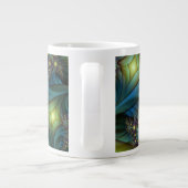 照明抽象芸術光沢のあるティール（緑がかった色）紫色のフラクタルアート ジャンボコーヒーマグカップ (裏面)