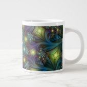 照明抽象芸術光沢のあるティール（緑がかった色）紫色のフラクタルアート ジャンボコーヒーマグカップ (右)