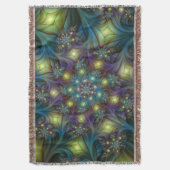 照明抽象芸術光沢のあるティール(緑がかった色)紫色のフラクタルアート スローブランケット (正面縦)