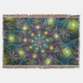 照明抽象芸術光沢のあるティール（緑がかった色）紫色のフラクタルアート スローブランケット
