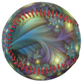 照明抽象芸術光沢のあるティール（緑がかった色）紫色のフラクタルアート ソフトボール (正面左)