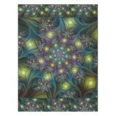 照明抽象芸術光沢のあるティール（緑がかった色）紫色のフラクタルアート テーブルクロス (正面)