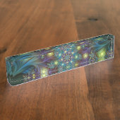 照明抽象芸術光沢のあるティール(緑がかった色)紫色のフラクタルアート デスクネームプレート (側面)