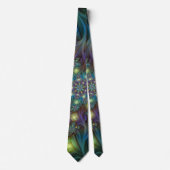 照明抽象芸術光沢のあるティール（緑がかった色）紫色のフラクタルアート ネクタイ (正面)