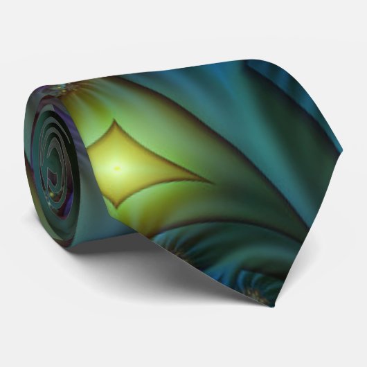照明抽象芸術光沢のあるティール（緑がかった色）紫色のフラクタルアート ネクタイ (ロール)