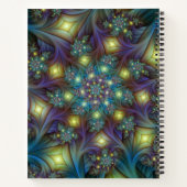 照明抽象芸術光沢のあるティール（緑がかった色）紫色のフラクタルアート ノートブック (裏面)