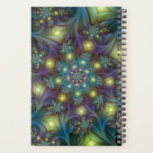 照明抽象芸術光沢のあるティール（緑がかった色）紫色のフラクタルアート プランナー手帳 (裏面)