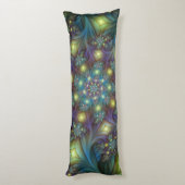 照明抽象芸術光沢のあるティール（緑がかった色）紫色のフラクタルアート ボディピロー (裏面 (縦))