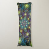 照明抽象芸術光沢のあるティール（緑がかった色）紫色のフラクタルアート ボディピロー (正面縦)
