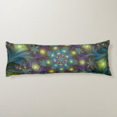 照明抽象芸術光沢のあるティール（緑がかった色）紫色のフラクタルアート ボディピロー (裏面)