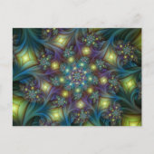 照明抽象芸術光沢のあるティール(緑がかった色)紫色のフラクタルアート ポストカード (正面)