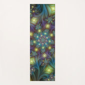 照明抽象芸術光沢のあるティール（緑がかった色）紫色のフラクタルアート ヨガマット (正面)