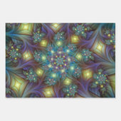 照明抽象芸術光沢のあるティール（緑がかった色）紫色のフラクタルアート ラッピングペーパーシート (正面3)
