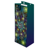 照明抽象芸術光沢のあるティール（緑がかった色）紫色のフラクタルアート ワインギフトバッグ (裏面アングル)