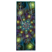 照明抽象芸術光沢のあるティール（緑がかった色）紫色のフラクタルアート ワインギフトバッグ (裏面)