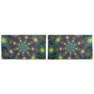 照明抽象芸術光沢のあるティール（緑がかった色）紫色のフラクタルアート 枕カバー