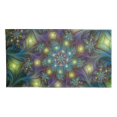 照明抽象芸術光沢のあるティール（緑がかった色）紫色のフラクタルアート 枕カバー (裏面-右)