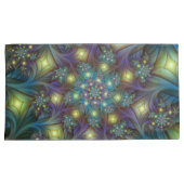 照明抽象芸術光沢のあるティール（緑がかった色）紫色のフラクタルアート 枕カバー (正面右)