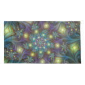 照明抽象芸術光沢のあるティール（緑がかった色）紫色のフラクタルアート 枕カバー (裏面-左)