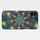 照明抽象芸術光沢のあるティール(緑がかった色)紫色のフラクタルアート Case-Mate iPhoneケース (裏面(横))