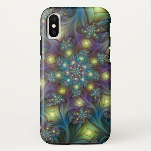 照明抽象芸術光沢のあるティール(緑がかった色)紫色のフラクタルアート Case-Mate iPhoneケース (裏面)