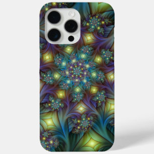 照明抽象芸術光沢のあるティール(緑がかった色)紫色のフラクタルアート iPhone 15 PRO MAXケース