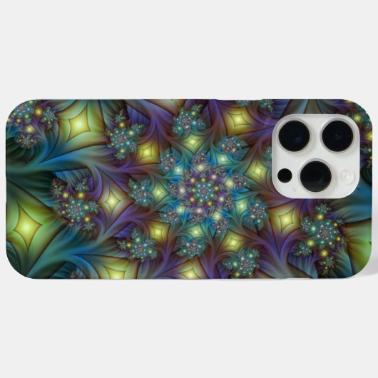 照明抽象芸術光沢のあるティール(緑がかった色)紫色のフラクタルアート Case-Mate iPhoneケース (裏面 (横))