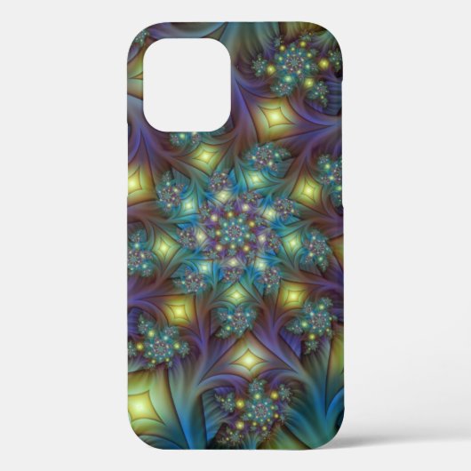 照明抽象芸術光沢のあるティール（緑がかった色）紫色のフラクタルアート Case-Mate iPhoneケース (裏面)