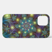 照明抽象芸術光沢のあるティール（緑がかった色）紫色のフラクタルアート Case-Mate iPhoneケース (裏面 (横))