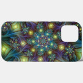 照明抽象芸術光沢のあるティール(緑がかった色)紫色のフラクタルアート Case-Mate iPhoneケース (裏面 (横))