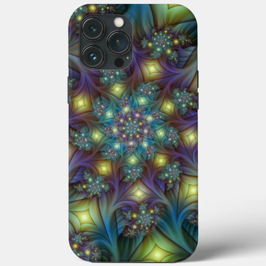 照明抽象芸術光沢のあるティール(緑がかった色)紫色のフラクタルアート Case-Mate iPhoneケース (裏面)
