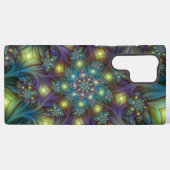 照明抽象芸術光沢のあるティール（緑がかった色）紫色のフラクタルアート SAMSUNG GALAXYケース (裏面横)