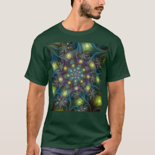 照明抽象芸術光沢のあるティール(緑がかった色)紫色のフラクタルアート Tシャツ