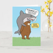 熊おもしろいとサメの背の高い誕生日 カード (黄色い花)